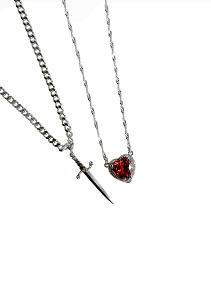 Heart and Sword Necklace Set