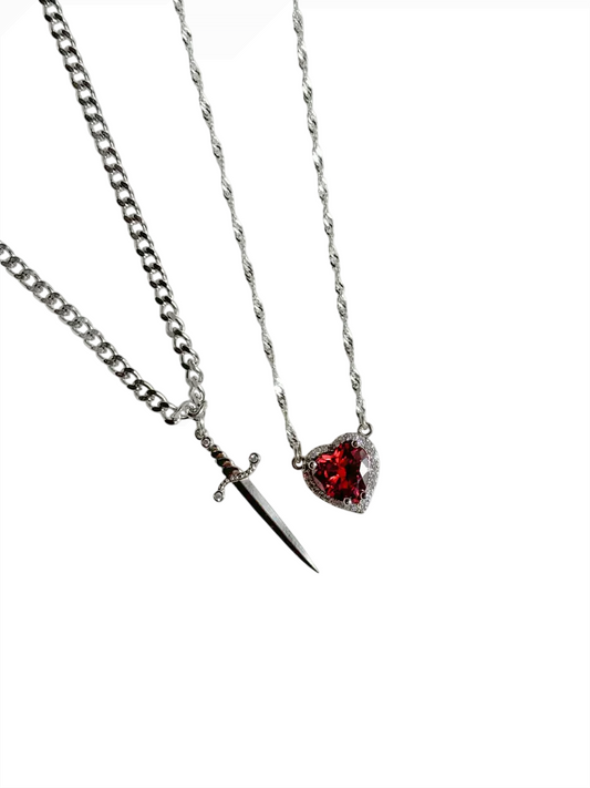 Heart and Sword Necklace Set